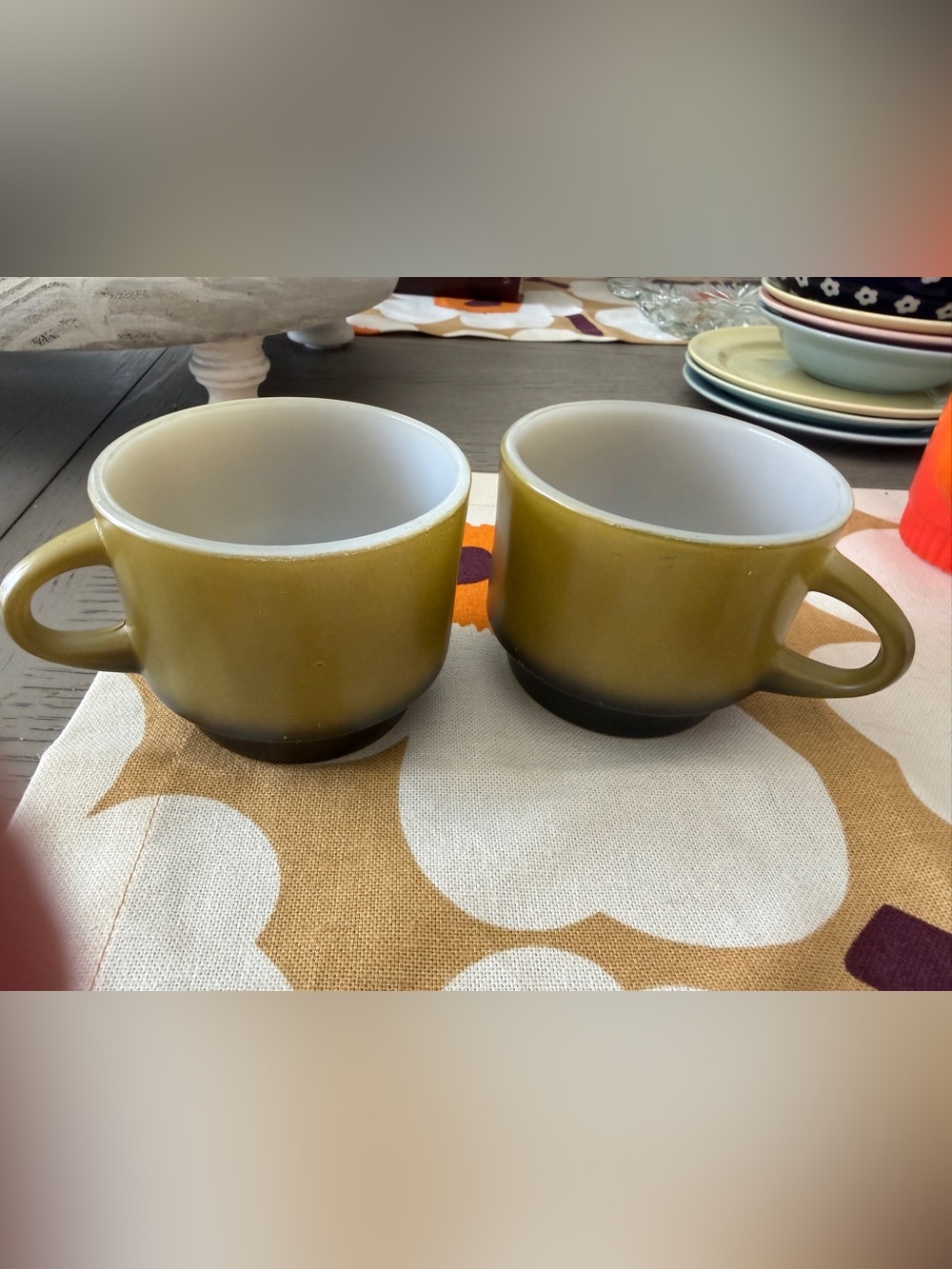 Fire King Olive mug pair